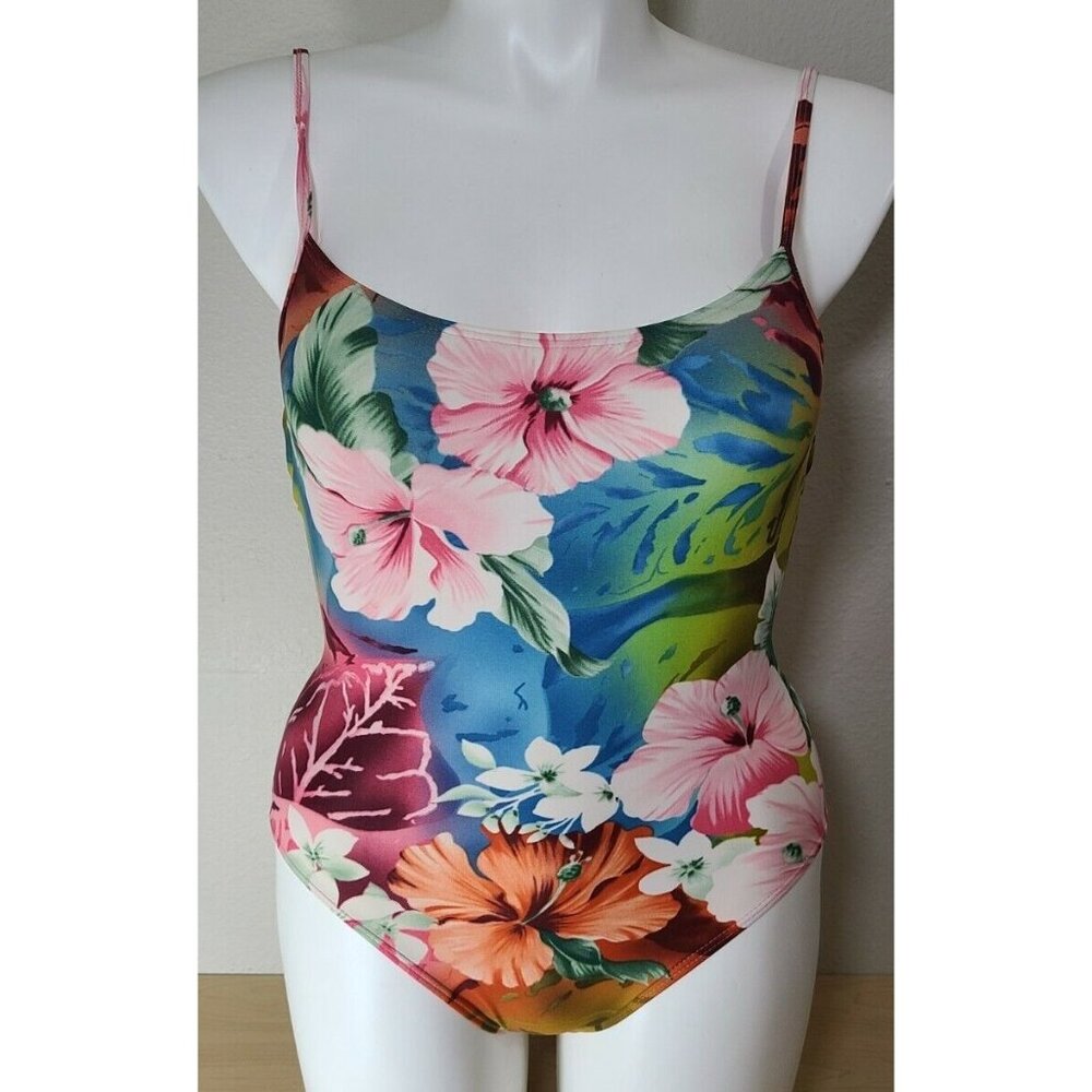 Vtg 90s Newport News Womens One Piece Low Back Swimsuit Multicolor Floral Size 6